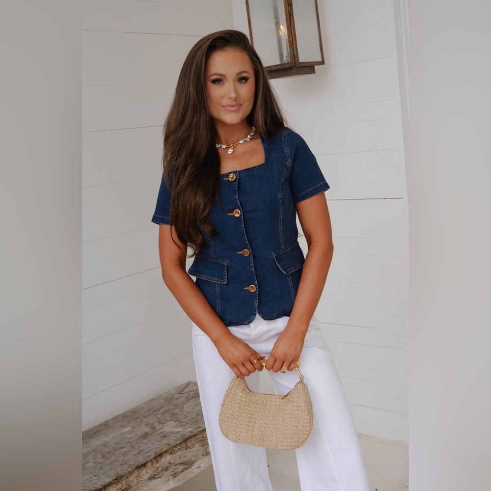Square Neck Top-Indigo